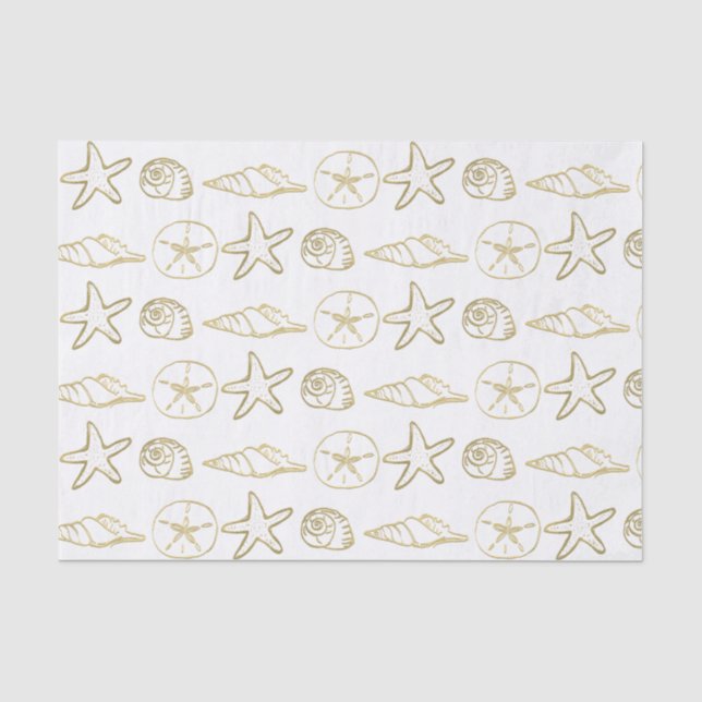 Gold Foil Look Muscheln Chic Beach Elegante Seidenpapier (Vorderseite)