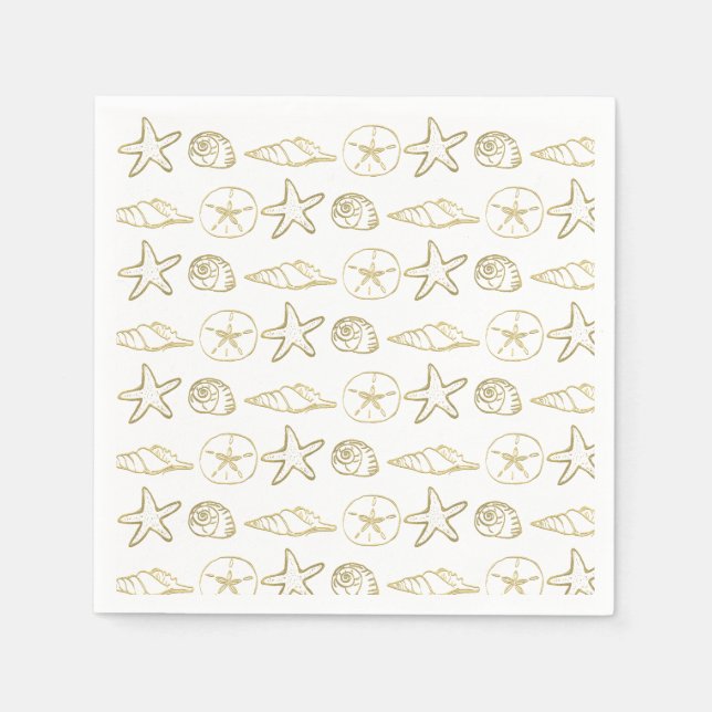 Gold Foil Look Muscheln Chic Beach Elegante Serviette (Vorderseite)