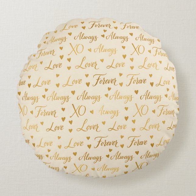Gold Foil Love & Forever Valentine Rundes Kissen (Vorderseite)