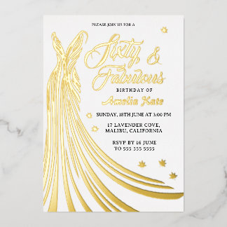 Gold Foil Luxury Gown 60. Geburtstagsparty Real Folieneinladung