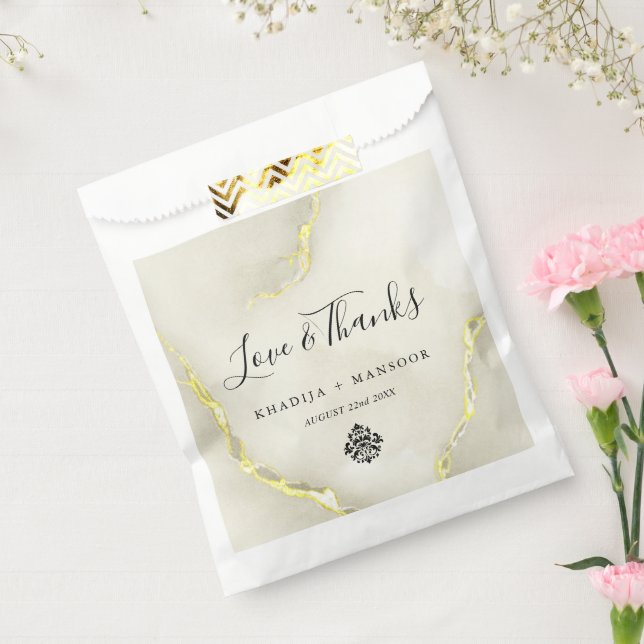 Gold Foil Marmor Texture Liebe & Dank Hochzeit Geschenktütchen (Versiegelt)