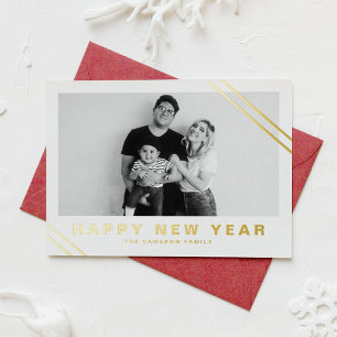 Gold Foil Modern Stripes Foto Frohes Neues Jahr