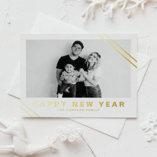Gold Foil Modern Stripes Foto Frohes Neues Jahr Folien Feiertagspostkarte