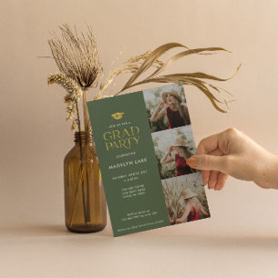 Gold Foil Moderne Grad Party 4 Photo Invitation