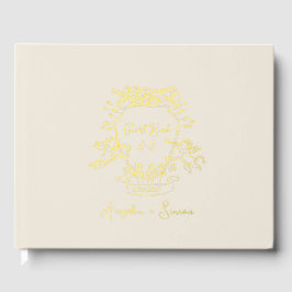 Gold Foil Monogram Beige Wedge Guest Book Gästebuch
