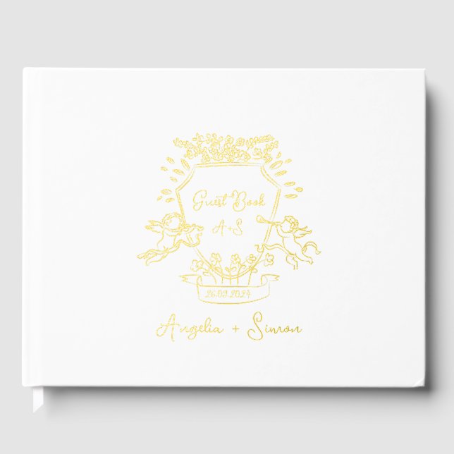 Gold Foil Monogram Black Wedding Guest Book Gästebuch (Vorderseite)