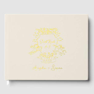Gold Foil Monogramme Beige Mariage Livre d'or