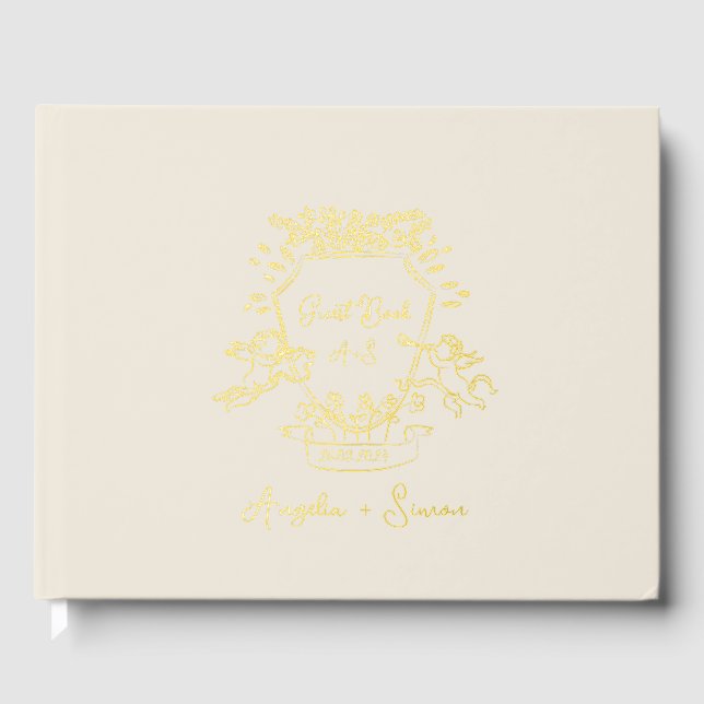 Gold Foil Monogramme Beige Mariage Livre d'or (Recto)