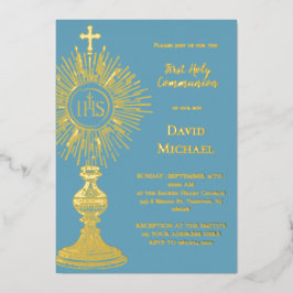 Gold foil monstrance First Holy Communion Folieneinladung