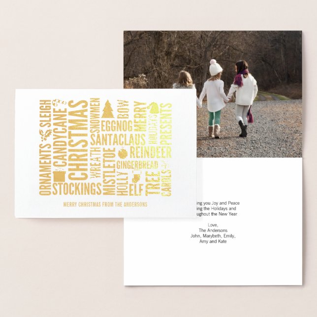 Gold Foil Mots de Noël Carte de voeux de Noël (Affichage)