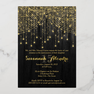 Gold Foil Name - Black, Gold Quinceañera Invite Folieneinladung