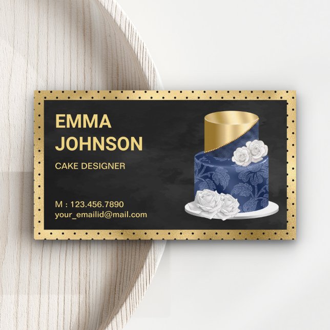 Gold Foil Navy Blue Floral Cake Konditorgebäck Koc Visitenkarte (Von Creator hochgeladen)