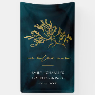 GOLD FOIL NAVY UNDERWASSER SEEWEED COUPLES DUSCHE BANNER