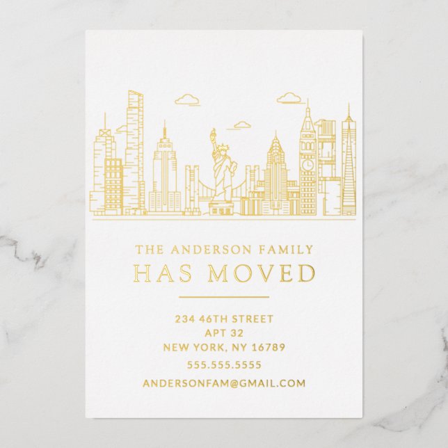 Gold Foil New York City Moving Folieneinladung (Vorderseite)
