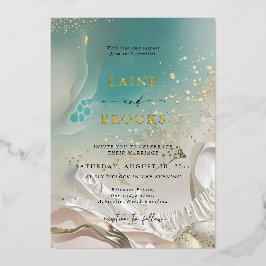 Gold Foil Ocean Tide Ethereal Shoreline Wedding Folieneinladung