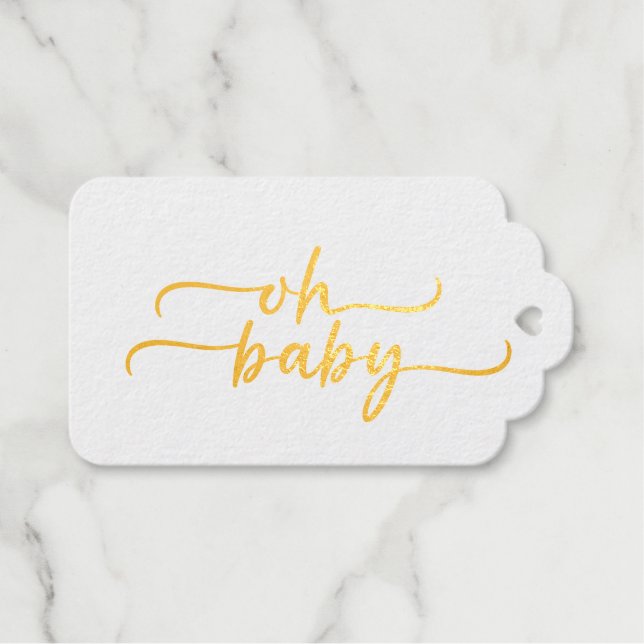 Gold Foil "Oh Baby" Script Geschenkanhänger (Vorderseite (Horizontal))