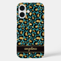 Gold Foil On Teal Leopard Print Monogrammed