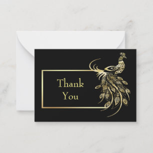 Gold Foil Peacock Bird Carte de remerciements