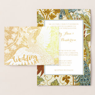 Gold Foil Peacock Typographie Mariage Invitations
