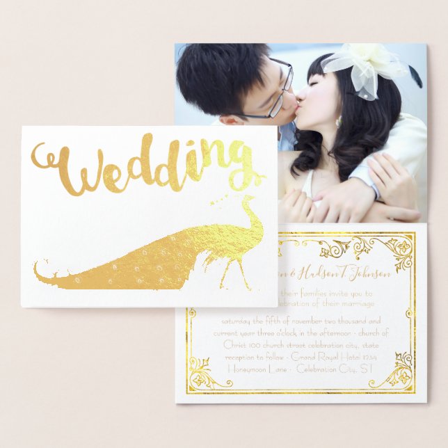 Gold Foil Peacock Votre photo Invitations de maria (Affichage)