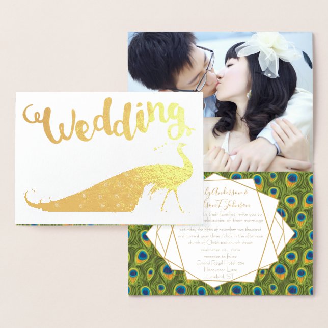 Gold Foil Peacock Votre photo Invitations de maria (Affichage)