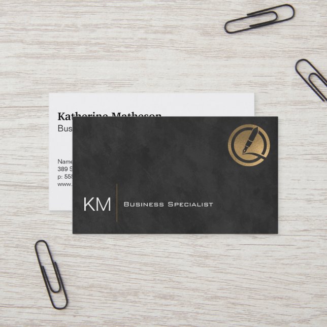Gold Foil Pen Logo | Hintergrund der Schwarzen Tex Visitenkarte (Vorderseite/Rückseite Beispiel)