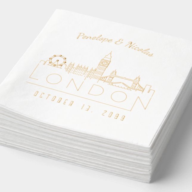 Gold Foil Personalisiert London Wedding Napkins Servietten Mit Folie (Ausschnitt)