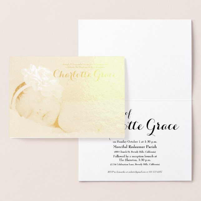 Gold Foil personnalisable photo baptême invitation (Affichage)
