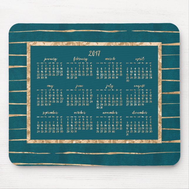 Gold Foil Petrol Jährlich 2017 Kalender Mouse Pads Mousepad (Vorne)