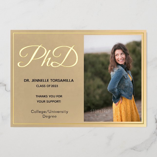 Gold Foil Photo Carte de remerciements de doctorat (Recto)