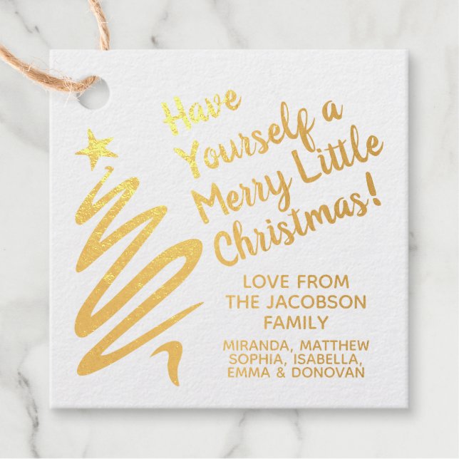Gold Foil Pinselstrich Merry Little Weihnachtsgesc Geschenkanhänger (Vorderseite)