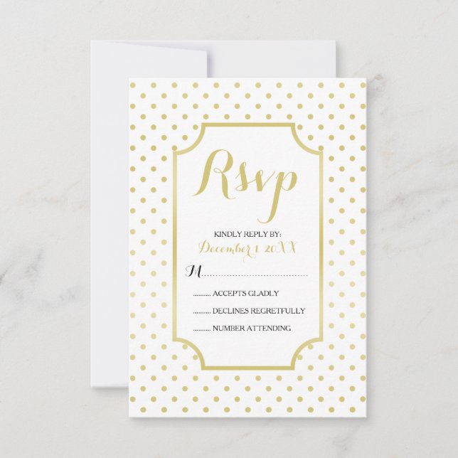 Gold Foil Polka-Dots Modern Wedding RSVP Card Karte (Vorderseite)