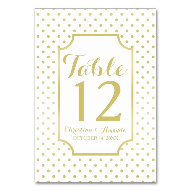 Gold Foil Polka-Dots Moderne Hochzeitsstimmung Tis Tischnummer (Vorderseite)