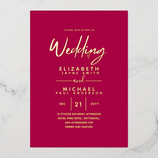 GOLD FOIL Raspberry Jam Modern All-in-1 Wedding Folieneinladung (Vorderseite)