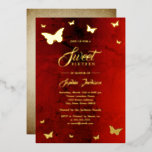 GOLD FOIL Red Butterfly Sweet 16 Party Folieneinladung<br><div class="desc">GOLD FOIL Red Butterfly Sweet 16 Party Foil Einladung hübscher Quinceanera Einladungen im Kleinen Bayleigh Store!</div>