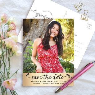 Gold Foil Rett Date Abschluss Foto Script Hearts Einladungspostkarte