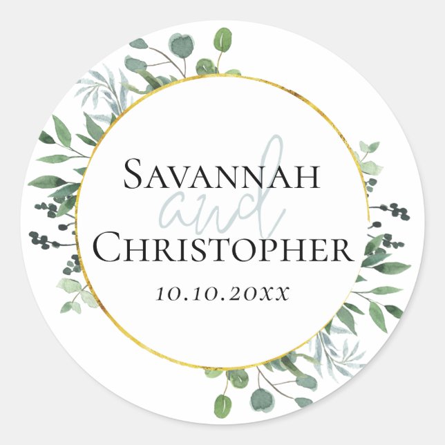 Gold Foil Rustic Eucalyptus Wedding Stickers (Vorderseite)