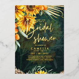 GOLD FOIL Rustikale Sonnenblumen BRAUTPARTY QR Cod Folieneinladung