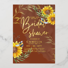 GOLD FOIL Rustikale Sonnenblumen BRAUTPARTY QR Cod Folieneinladung