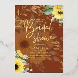 GOLD FOIL Rustikale Sonnenblumen BRAUTPARTY QR Cod Folieneinladung