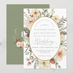 Gold Foil Sage Green Christmas Monogram Wedding Einladung