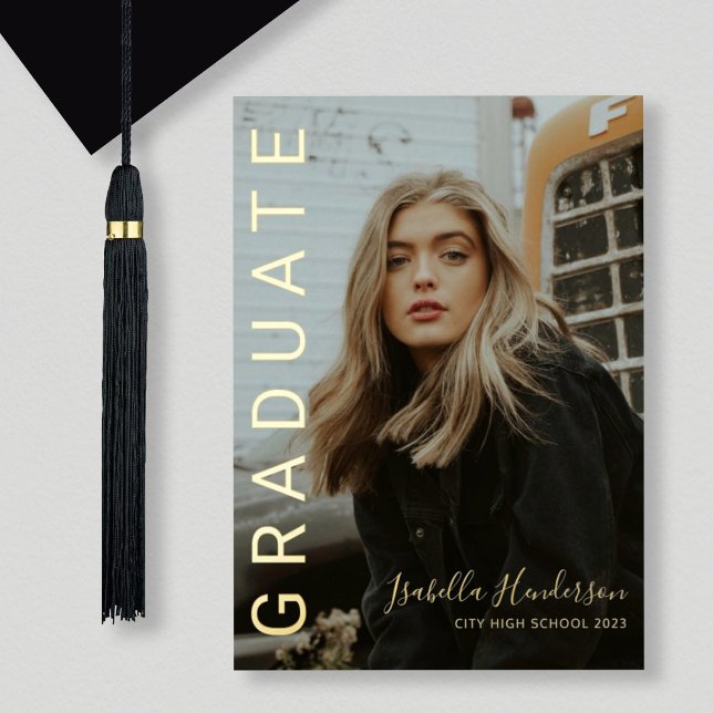 Gold Foil Script 2 Photo Graduation Announcement Folieneinladung (Von Creator hochgeladen)
