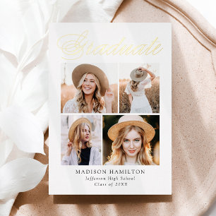 Gold Foil Script 4 Photo Graduation Faire-part