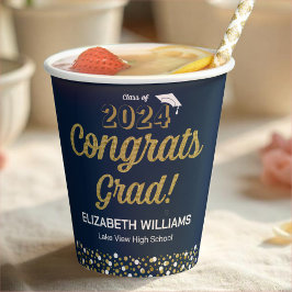 Gold Foil Script Confetti Glückwunschs Grad Blue Pappbecher