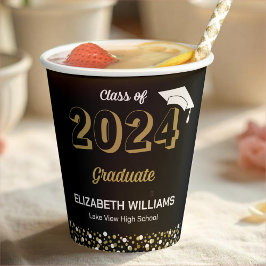 Gold Foil Script Confetti Graduation Party Black Pappbecher