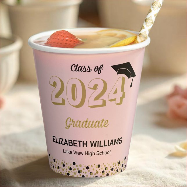 Gold Foil Script Confetti Graduation Party Pink Pappbecher (Von Creator hochgeladen)