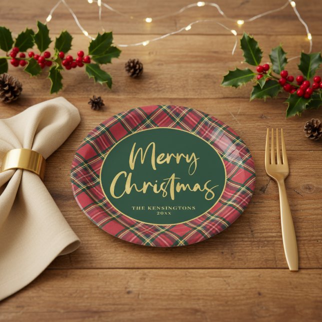 Gold Foil Script Frohe Weihnachtsfeier Pappteller (Gold Foil Script Merry Christmas Holiday Party Paper Plates)