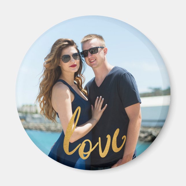 Gold Foil Script Liebe Personalisiert Foto Magnet (Vorne)