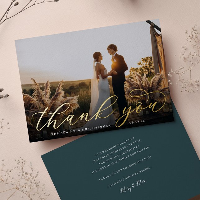 Gold Foil Script Wedding Foto Danke Karte (Von Creator hochgeladen)