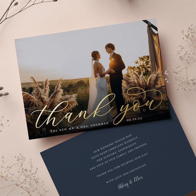 Gold Foil Script Wedding Foto Danke Karte (Von Creator hochgeladen)